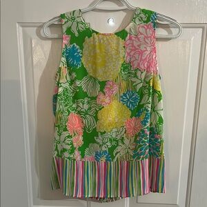 Lilly Pulitzer Green and Pink Pleated Sleeveless Tank Top